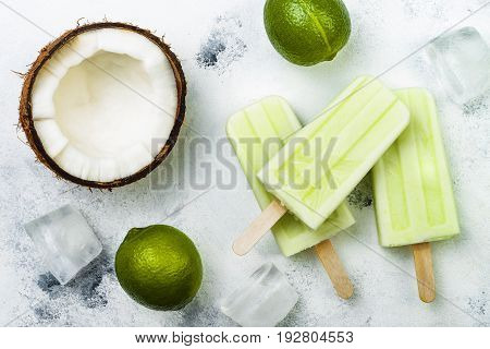 Homemade vegan frozen coconut mojito popsicles - ice pops - paletas