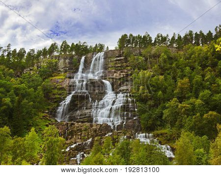 Tvinde fossen Waterfall - Voss Norway - nature and travel background