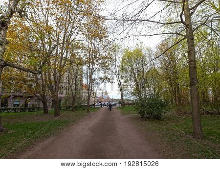 Part of ancient building at sunset in Vyborg Russia. Vyborg is 174km northwest of St Petersburg and just 30km from the Finnish border.