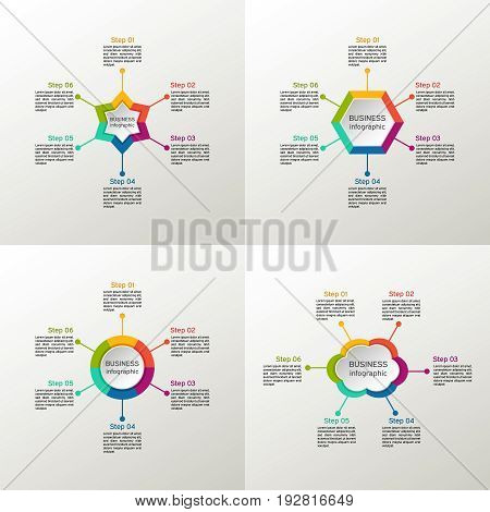 Vector infographic set. Business diagrams, graphs round, presentations and charts. Circle. Star Cloud Hexagon
