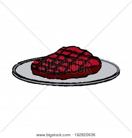 cartoon steak beef delicious with plate dinner vector illustration