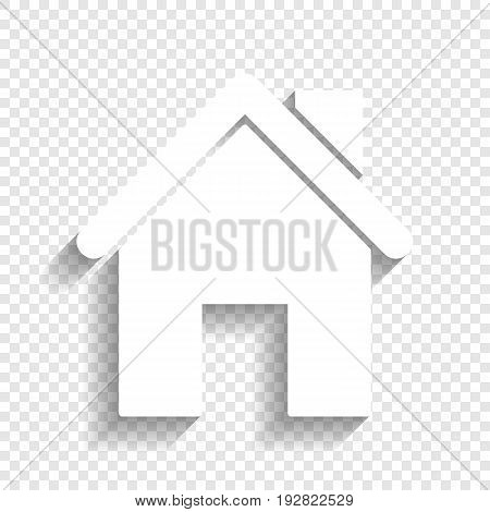 Home silhouette illustration. Vector. White icon with soft shadow on transparent background.