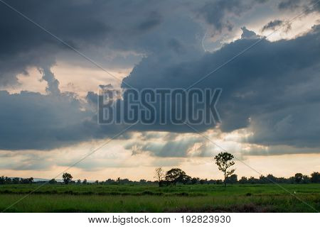Storm formed Along with the sun through the clouds.dark tone