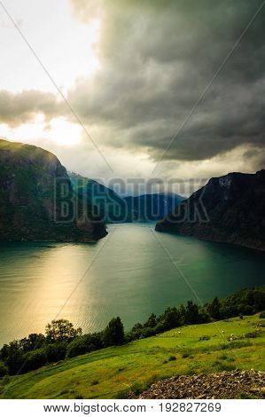 View Of The Fjords And Aurland Valley In Norway
