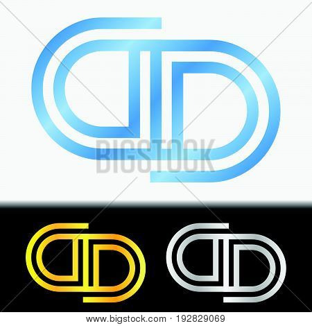 Initial letter DD premium blue metallic rotated lowercase logo template in white background, and custom preview in gold and silver color