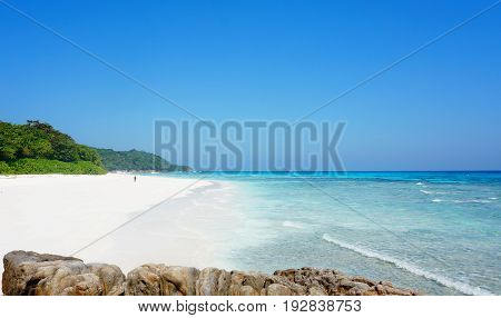 Tropical white sand beach and blue sky.Tachai island,Thailand
Copy Space.