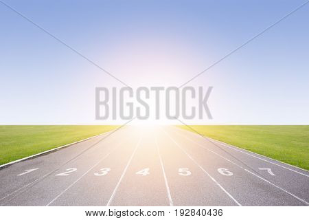 Gray treadmill at the stadium with the numbering from one to seven