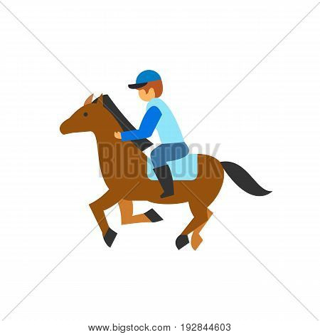 Vector Icon Of Jockey Riding Horse At Hippodrome Equestrian Competition