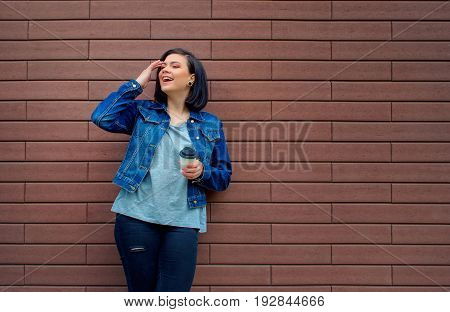Pretty Brunnete Girl  Holding In Hand Hot Coffee
