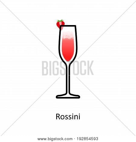 Rossini cocktail icon in flat style. Vector illustration