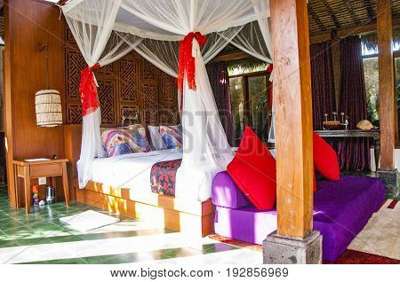 Bali Interior of luxury tropical bedroom Indonesia