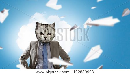 Cat in business suit. Mixed media