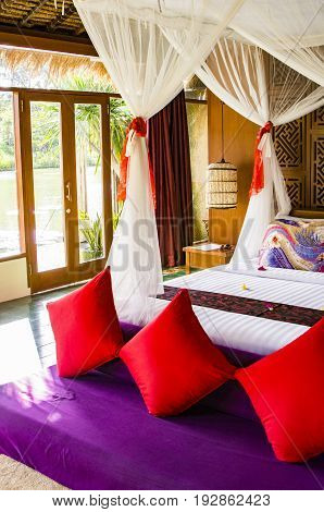 Bali Interior of luxury tropical bedroom Indonesia