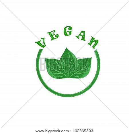 Vector illustration semicircle vegan logo green leaves lettering conceptual label stamp symbolic