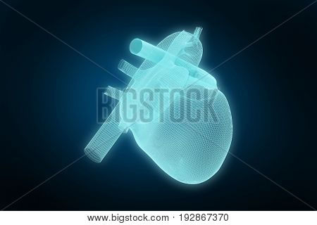 3d illustration of human heart against blue background with vignette