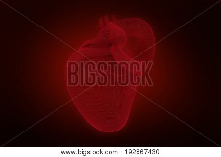 Vector image of 3d human heart against red background with vignette