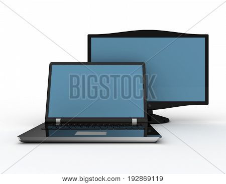 Modern Laptop And The Display On A White Background 3D Renered Illustration