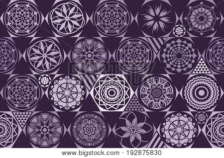 Violet. Purple. Seamless Ceramic Tile With Colorful Patchwork. Vintage Multicolor Pattern In Turkish