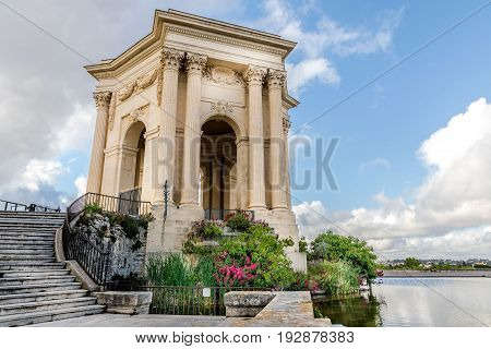 Main basin of Peyrou in promenade park of Peyrou at Montpellier southern France from left side