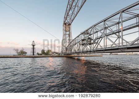 Aerial Lift Bridge and Lighthouse in Canal Park in Duluth Minnesota