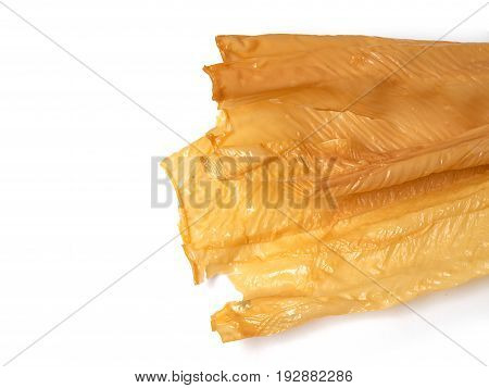 (Close up) Dried Tofu Skin For Cooking Healthy Food. (with free space for text)