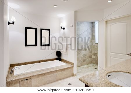 Ampia vista della stanza da bagno con vasca e doccia