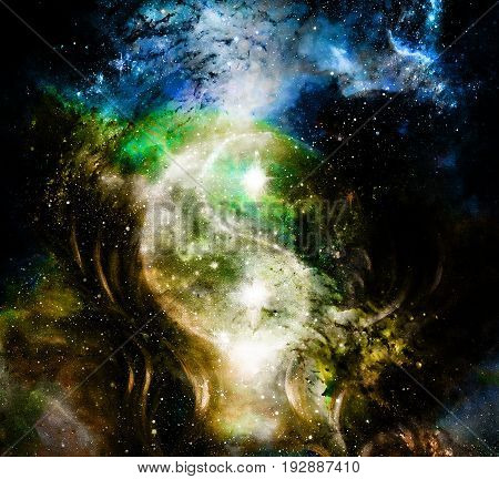Yin Yang Symbol in cosmic space. Cosmic background