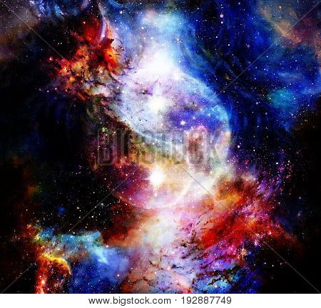 Yin Yang Symbol in cosmic space. Cosmic background