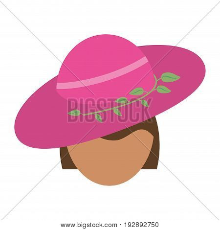 head of faceless woman wearing elegant embellished hat with leaves icon image vector illustration design