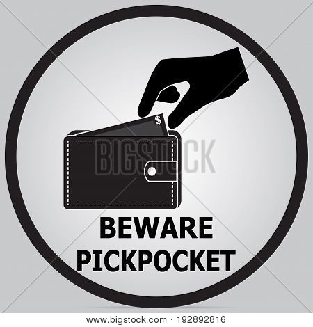 Wallet and hand Beware pickpocket icon. safety warning concept