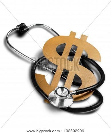 Sign gold golden stethoscope dollar white money