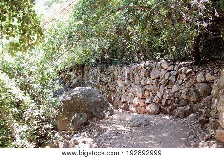 Path passing through a wooded and descending to the Amud River
