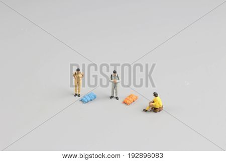Mini Ature Backpacker , Tourist People Isolated On  Background