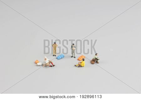 Mini Ature Backpacker , Tourist People Isolated On  Background