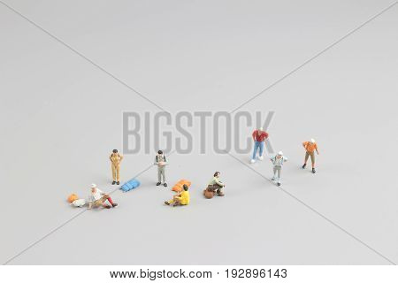Mini Ature Backpacker , Tourist People Isolated On  Background