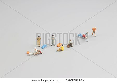 Mini Ature Backpacker , Tourist People Isolated On  Background
