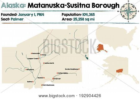 Large and detailed map of Matanuska-Susitna Borough in Alaska