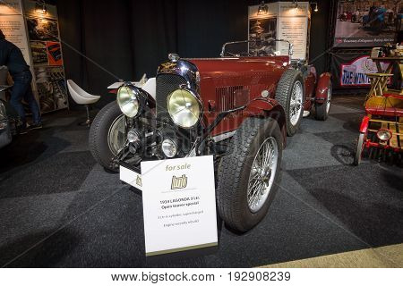MAASTRICHT NETHERLANDS - JANUARY 14 2016: Vintage car Lagonda 3 Litre Open Tourer Special 1934. International Exhibition InterClassics & Topmobiel 2016