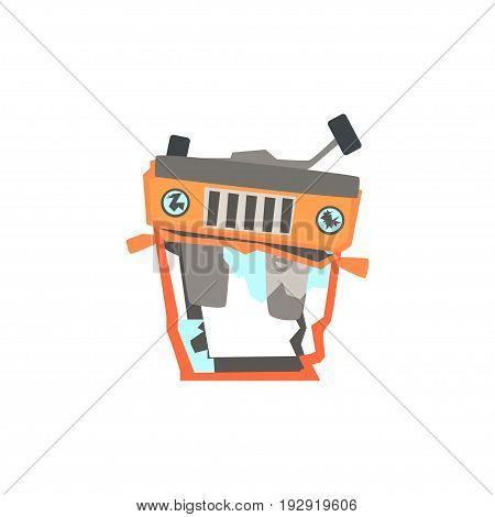 Red car overturned damaged by accident cartoon vector Illustration isolated on a white background