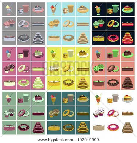 Set icons in flat design Cakes desserts