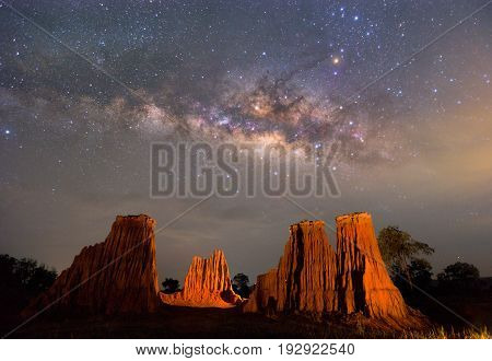 Milky way over the canyon at Lalu rock formations park Sakaeo Thailand