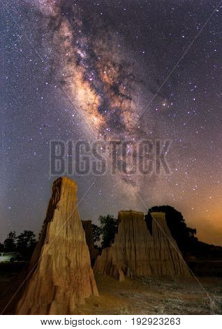 Milky way over the canyon at Lalu rock formations park Sakaeo Thailand