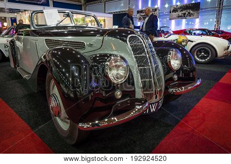 MAASTRICHT NETHERLANDS - JANUARY 14 2016: Grand tourer car BMW 327 cabriolet 1939. International Exhibition InterClassics & Topmobiel 2016