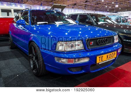 MAASTRICHT NETHERLANDS - JANUARY 14 2016: Compact executive car Audi RS 2 Avant 1989. International Exhibition InterClassics & Topmobiel 2016