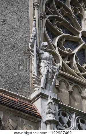 Elements of the castle architecture and the church of the eclectic Vajdahunyad in Budaplast in Hungary
