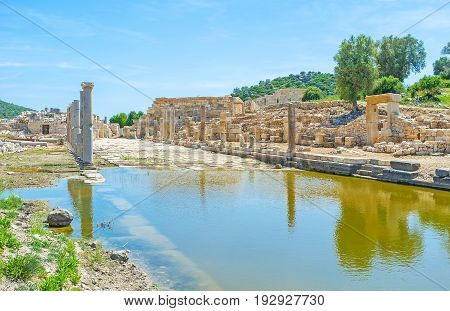 The view of flooded part of Agora of ancient Patara Turkey