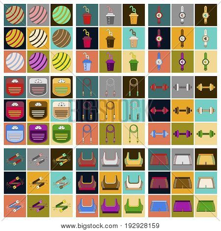 Set of Icons in flat design Fitness equipment