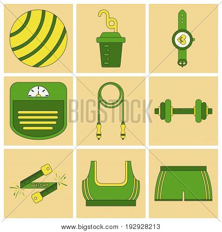 Set of Icons in flat design Fitness equipment