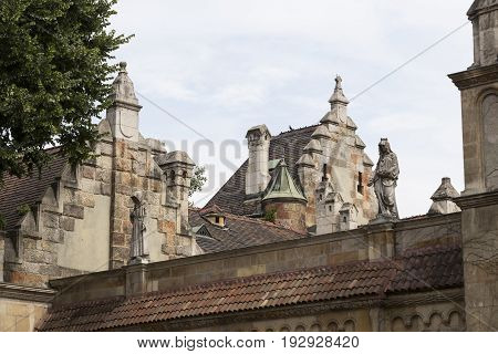 Elements of the castle architecture and the church of the eclectic Vajdahunyad in Budaplast in Hungary