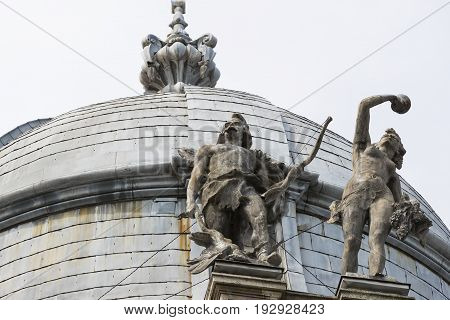 Elements of the castle architecture and the church of the eclectic Vajdahunyad in Budaplast in Hungary